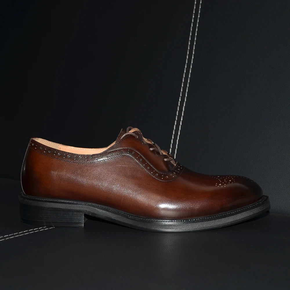 Men’s Handmade Genuine Leather Oxford Shoes - Classic Brogue Lace-Up Wedding, Business & Formal Dress Shoes