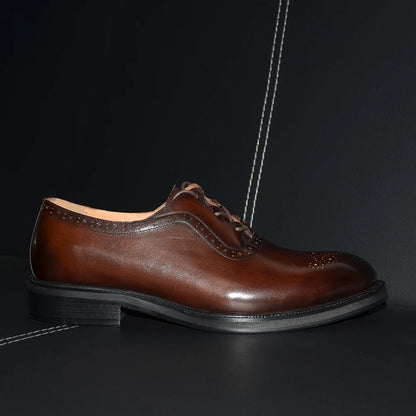 Men’s Handmade Genuine Leather Oxford Shoes - Classic Brogue Lace-Up Wedding, Business & Formal Dress Shoes