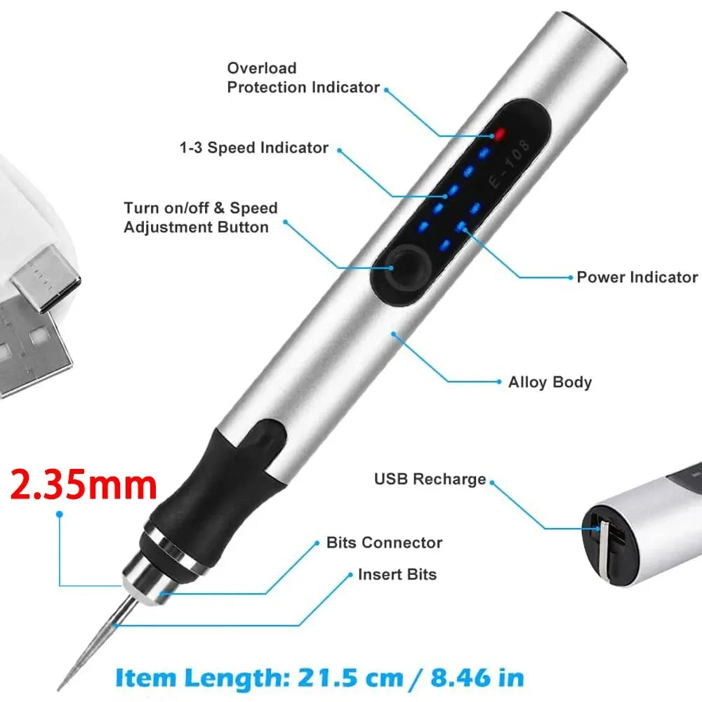 Mini USB Cordless Rotary Tool Kit for Woodworking & Engraving - Portable Jewelry Metal Glass DIY Wireless Drill