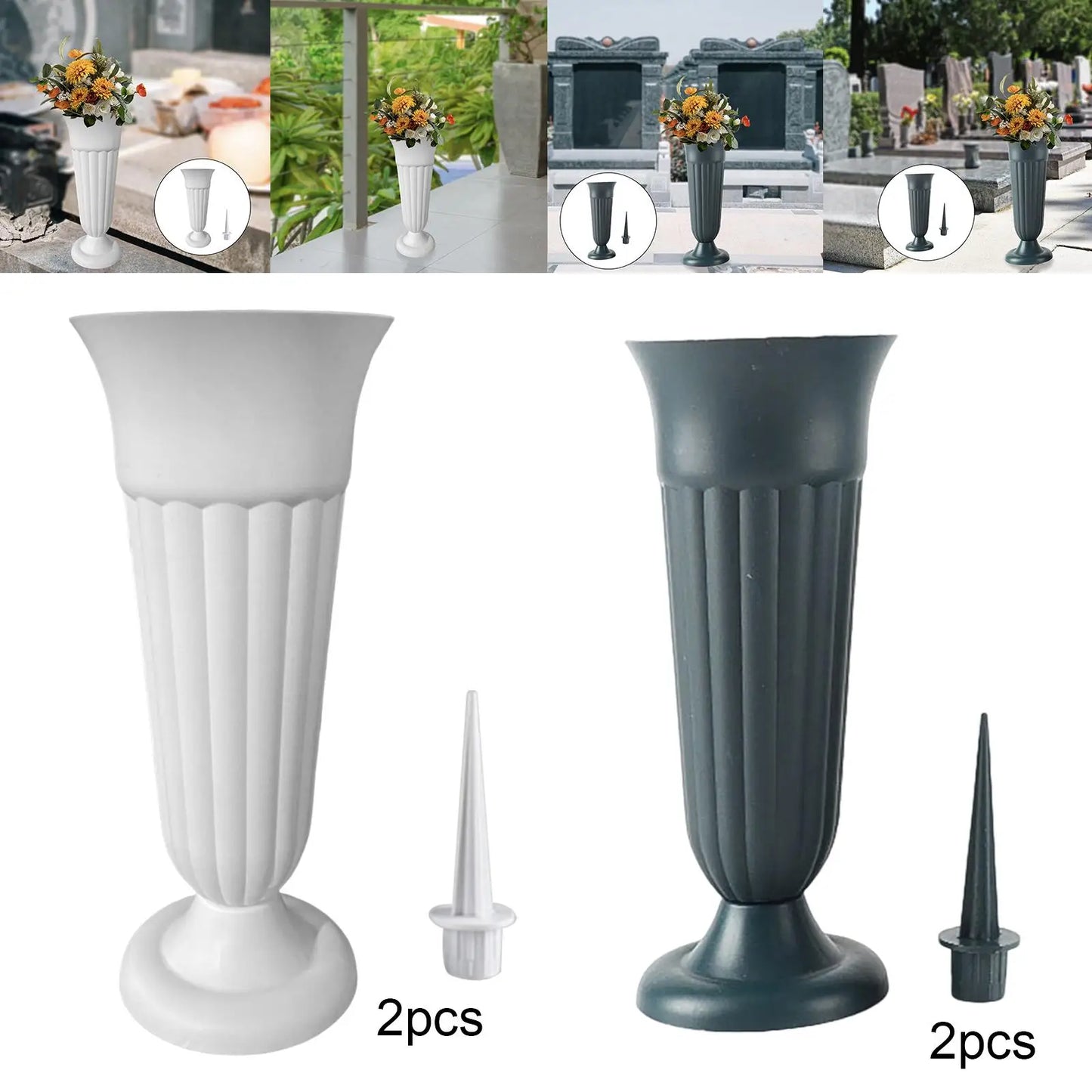 2 Pack Cemetery Vases with Spikes – Artificial Flower Grave Decorations for Memorials