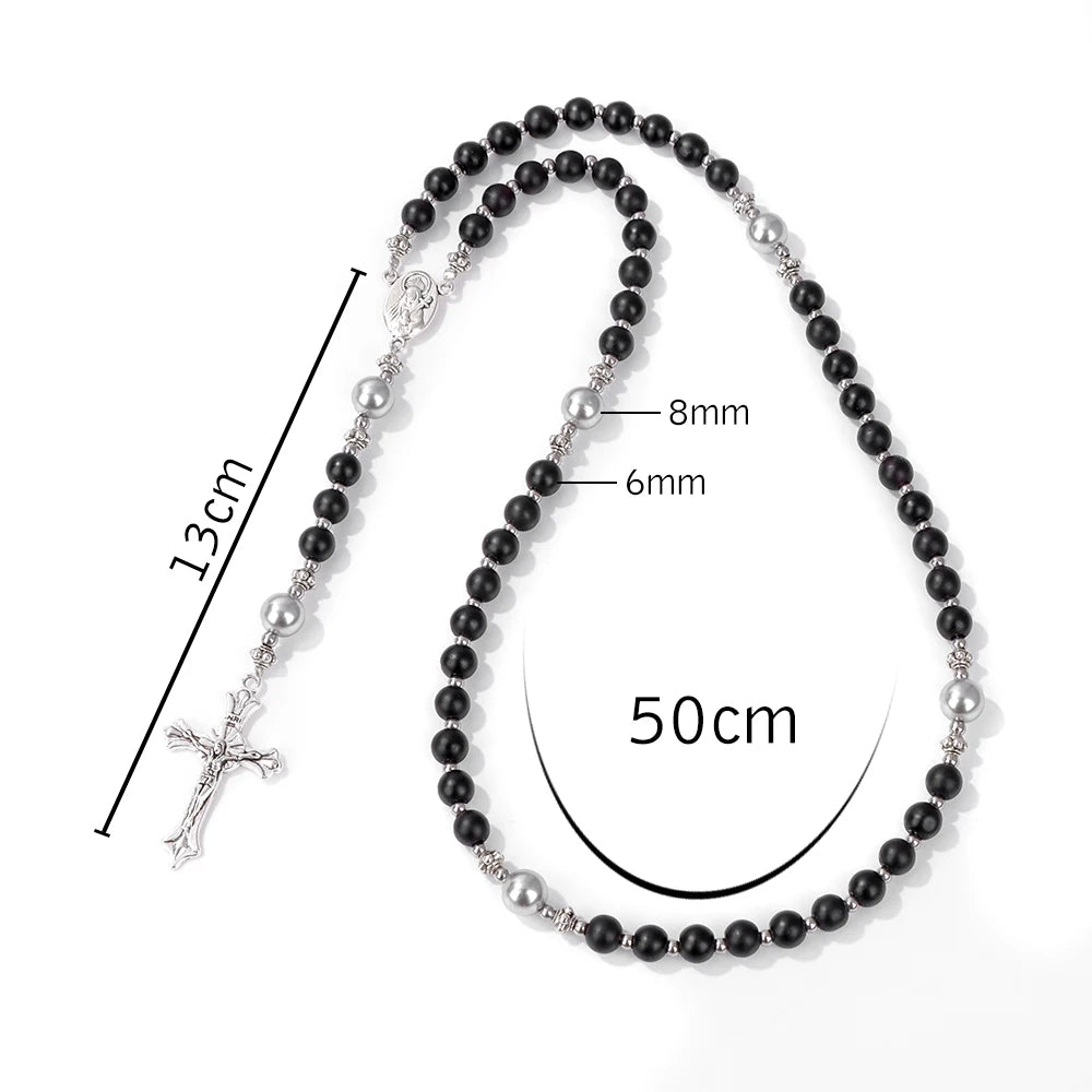 6mm Tiger Eye Rosary Beads Necklace – Catholic Jesus & Virgin Mary Pendant Long Knotted Chain Religious Jewelry for Men & Women