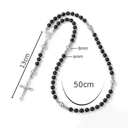 6mm Tiger Eye Rosary Beads Necklace – Catholic Jesus & Virgin Mary Pendant Long Knotted Chain Religious Jewelry for Men & Women