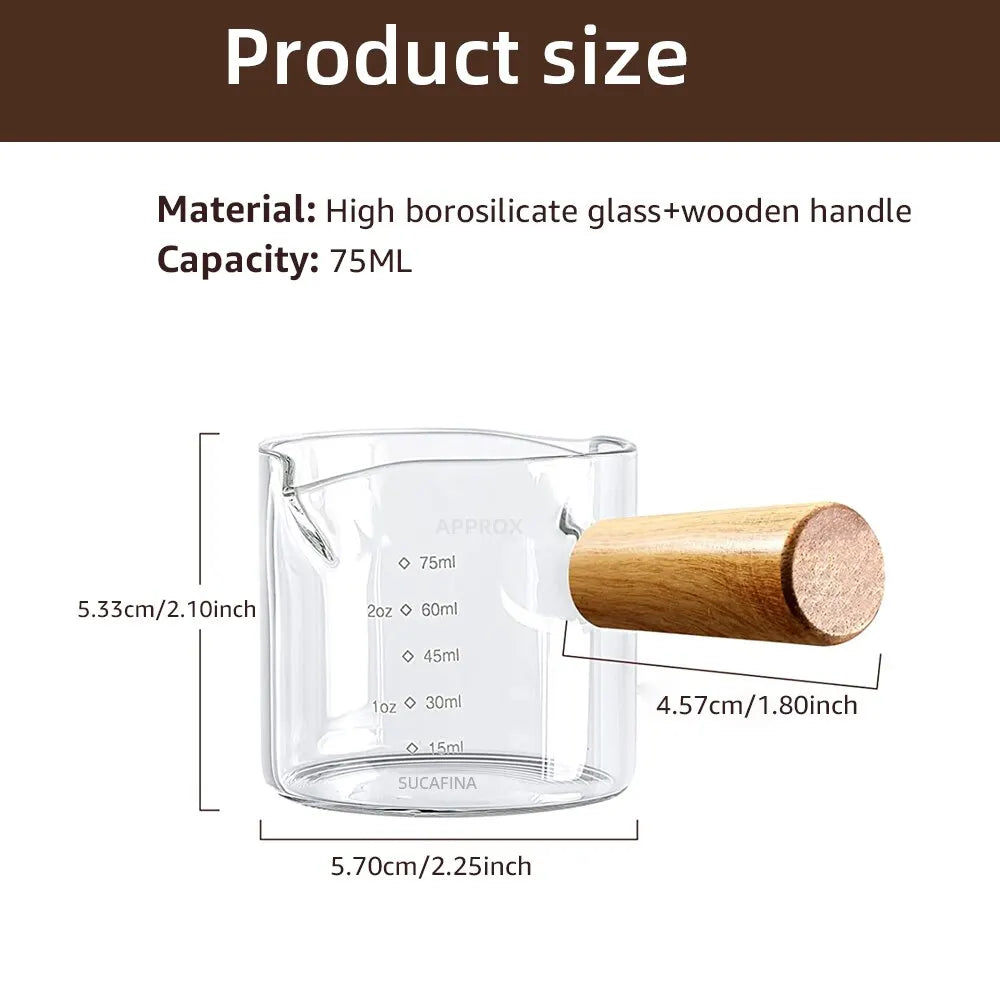 75ml Heat-Resistant Glass Espresso Measuring Cup - Double/Single Mouth Milk Jug with Handle - Glass Scale Measure Mug