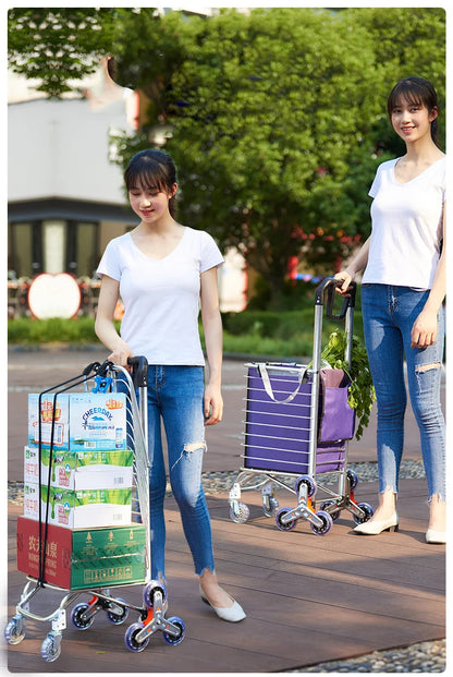 Portable Aluminum Alloy Grocery Cart – Folding Trolley with Large Capacity, Lightweight & Step Climbing Design