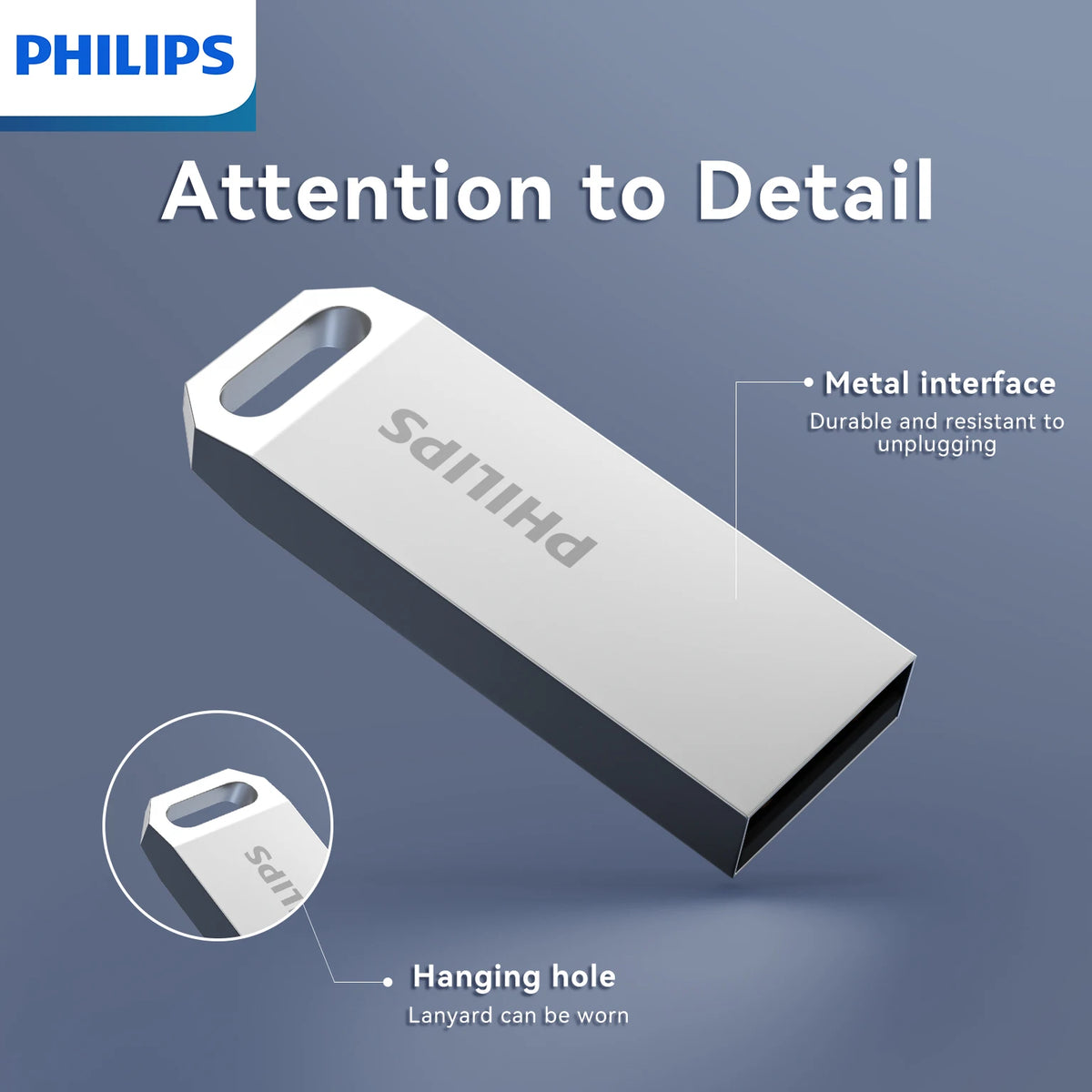 Philips USB 2.0 Flash Drive - 8GB 16GB 32GB 64GB 128GB Metal Portable External Storage Drive