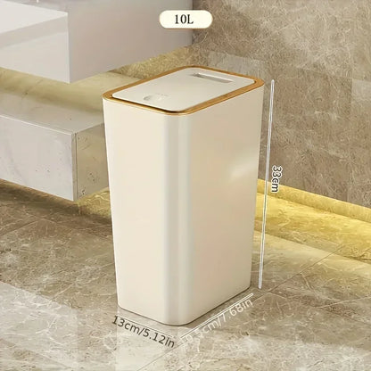 10L Odor-Proof Trash Can — One-Touch Modern Plastic Bin for Bathroom & Kitchen, Leakproof & Space-Saving Design