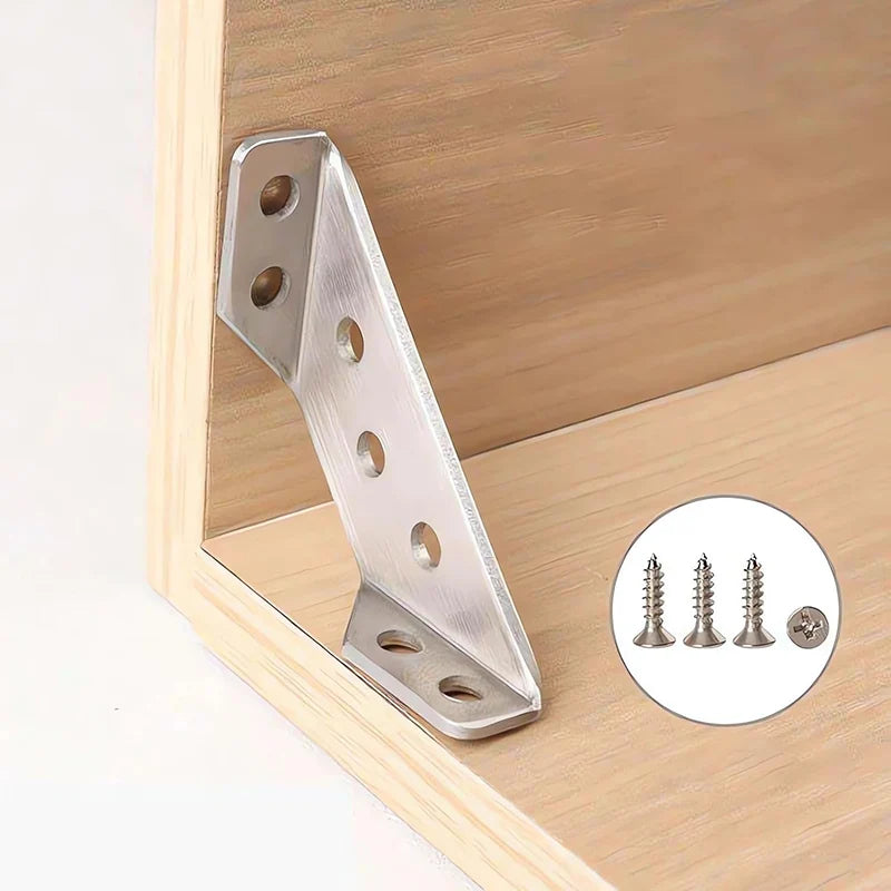 Universal Stainless Steel Corner Braces: Heavy-Duty Angle Shelf Brackets with Screws - Ideal Furniture Corner Connectors (5/10pcs)