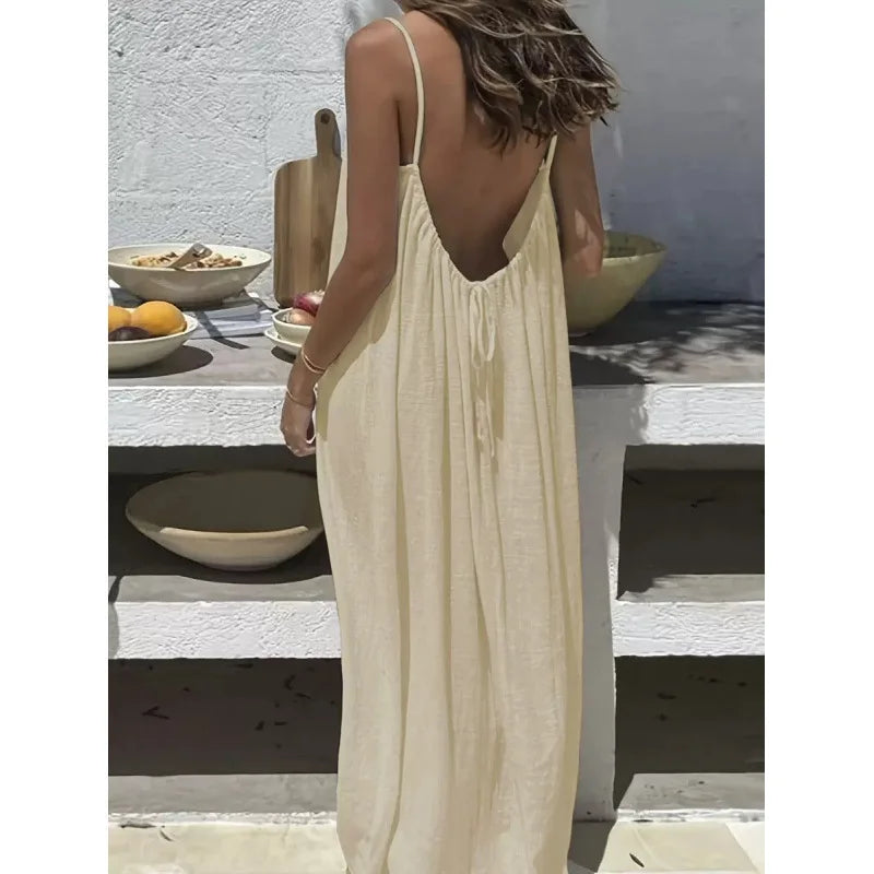 Women Strapless Backless Maxi Dress - Loose Comfortable Casual Home Sleepwear Long Dress
