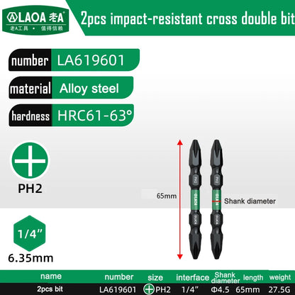 LAOA 2-Piece Alloy Steel Magnetic Impact Driver Bits - Impact-Resistant Cross & Hex Socket Bits