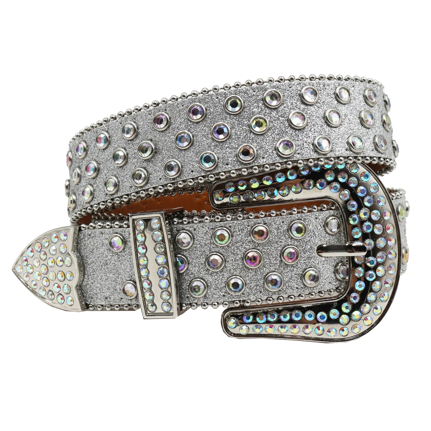 Women’s Rhinestone Skull Leather Belt – Luxury Designer Studded Strap for Jeans, White & Black