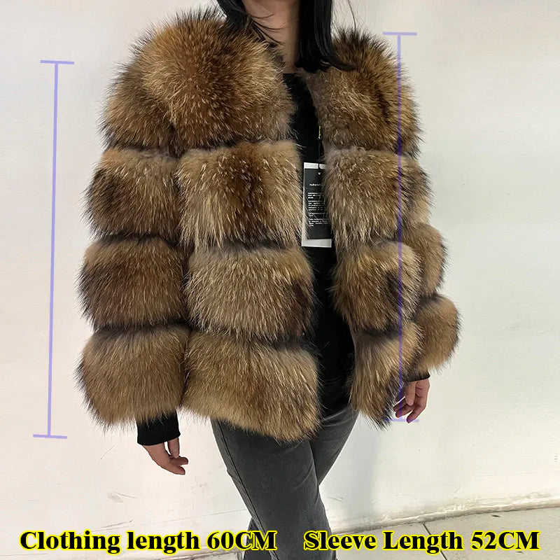 2025 Maomaokong Women’s Real Fur Coat – Natural Raccoon & Fox Fur Jacket with Hood, Warm Winter Outerwear
