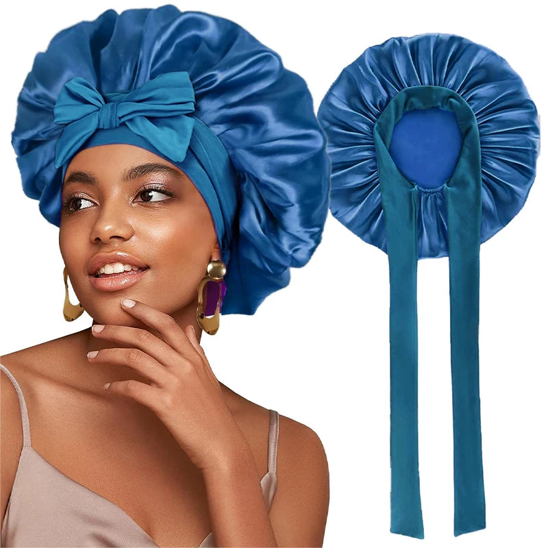 New Satin Sleeping Hat for Women – Stretchy Tie Band, Adjustable Night Shower Cap, Hair Head Cover Bonnet Turban