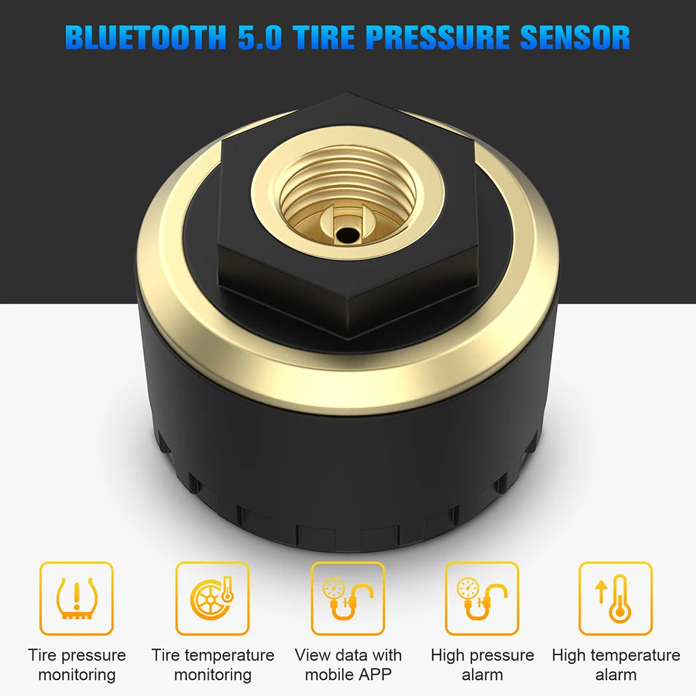 Car TPMS Bluetooth 5.0 Tire Pressure Monitoring System – Motorcycle & Car Tyre Sensor with iOS/Android App Display