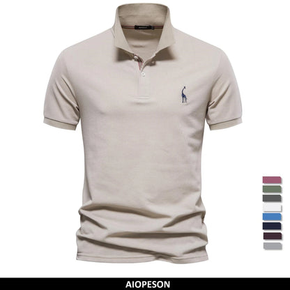 AIOPESON Men's Cotton Polo Shirt - Short Sleeve Solid Color Summer Casual Polo Top