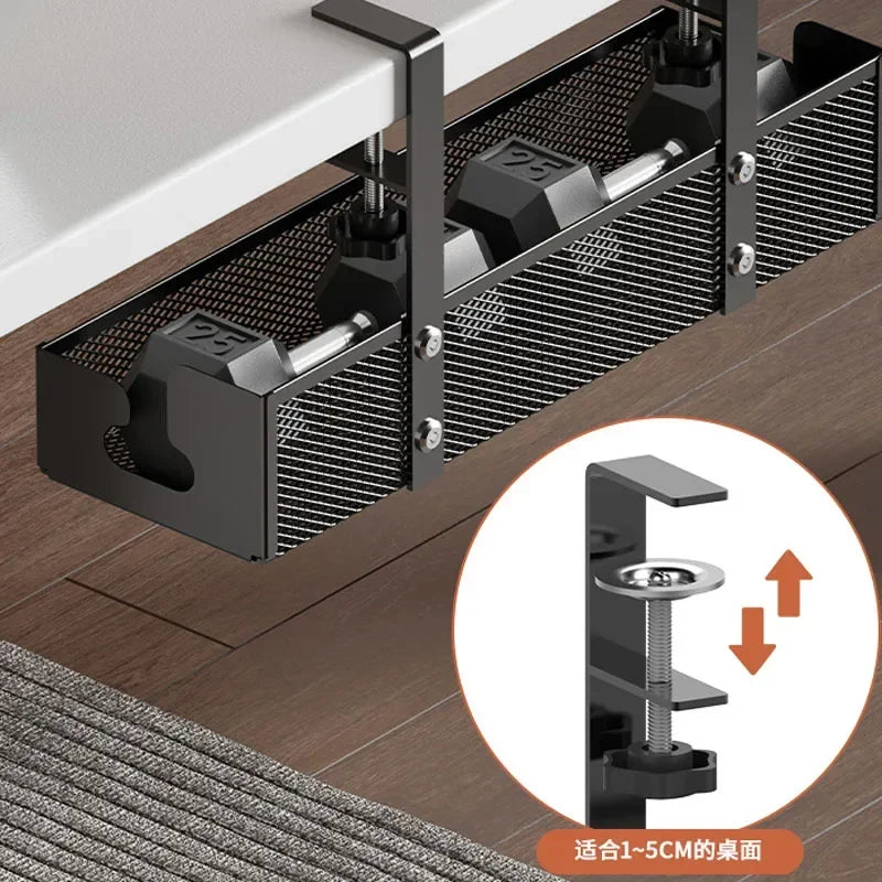 Desk Cord Storage Rack | No Drill Under Desk Cable Organizer | Metal Mesh High Load-Bearing Wire Holder