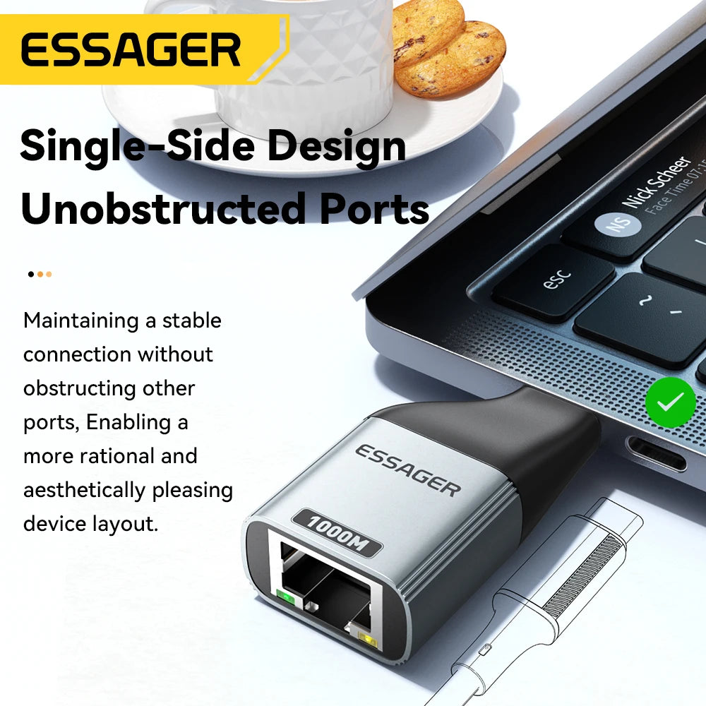 Essager Type-C to Ethernet Adapter – 100/1000Mbps Gigabit RJ45 to Type-C Adapter for MacBook, Laptop Wired Network Card
