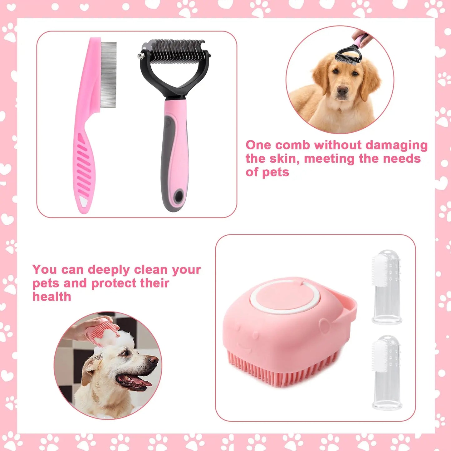 8-Piece Dog Grooming Set: Self-Cleaning Brush, Nail Clippers, Flea Comb, Shampoo Bath Brush, Pet Care Essentials