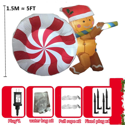 Inflatable Christmas Decorations – Tree, Snowman, Santa, Bear & Gingerbread Man with Built-in LED for Outdoor Garden & Party Decor