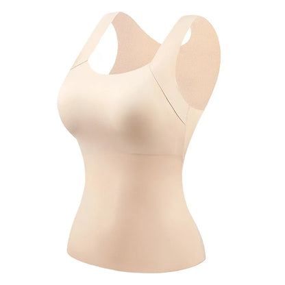 Women’s Plus Size Thermal Vest with Built-In Bra - Seamless Square Neck Skin-Friendly Shaping Tank Top