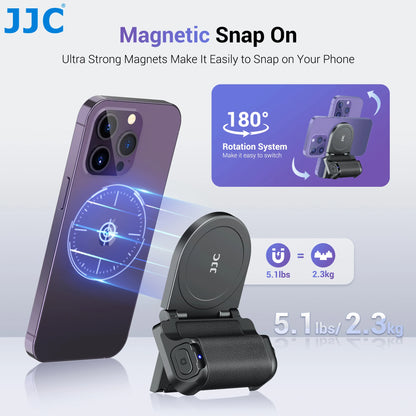 JJC Magnetic Snapgrip: Magsafe Phone Hand Grip with Bluetooth Remote Control - Handheld Shutter Tripod Mount for Vloggers