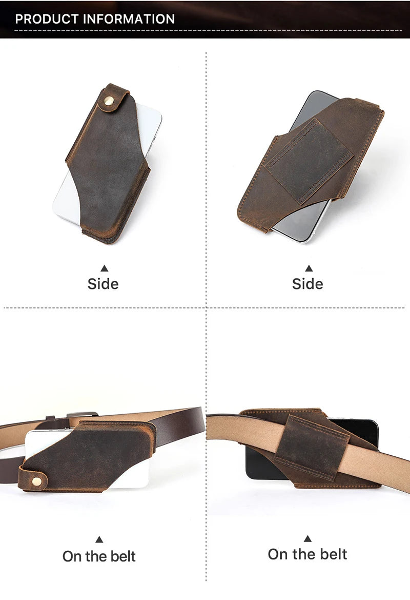 Men’s Leather Waist Bag – Phone Holster Pouch Wallet for 6.7" Smartphones