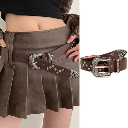 Punk Girl Bullet Rivet Belt — Goth-Inspired Leather Waistband, Fashionable Statement Accessory