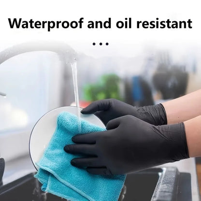 Black Nitrile Gloves - 100/50/20PCS Thickened Disposable Gloves for Cleaning, Hairdressing, Waterproof Dishwashing, and Tattoo Use