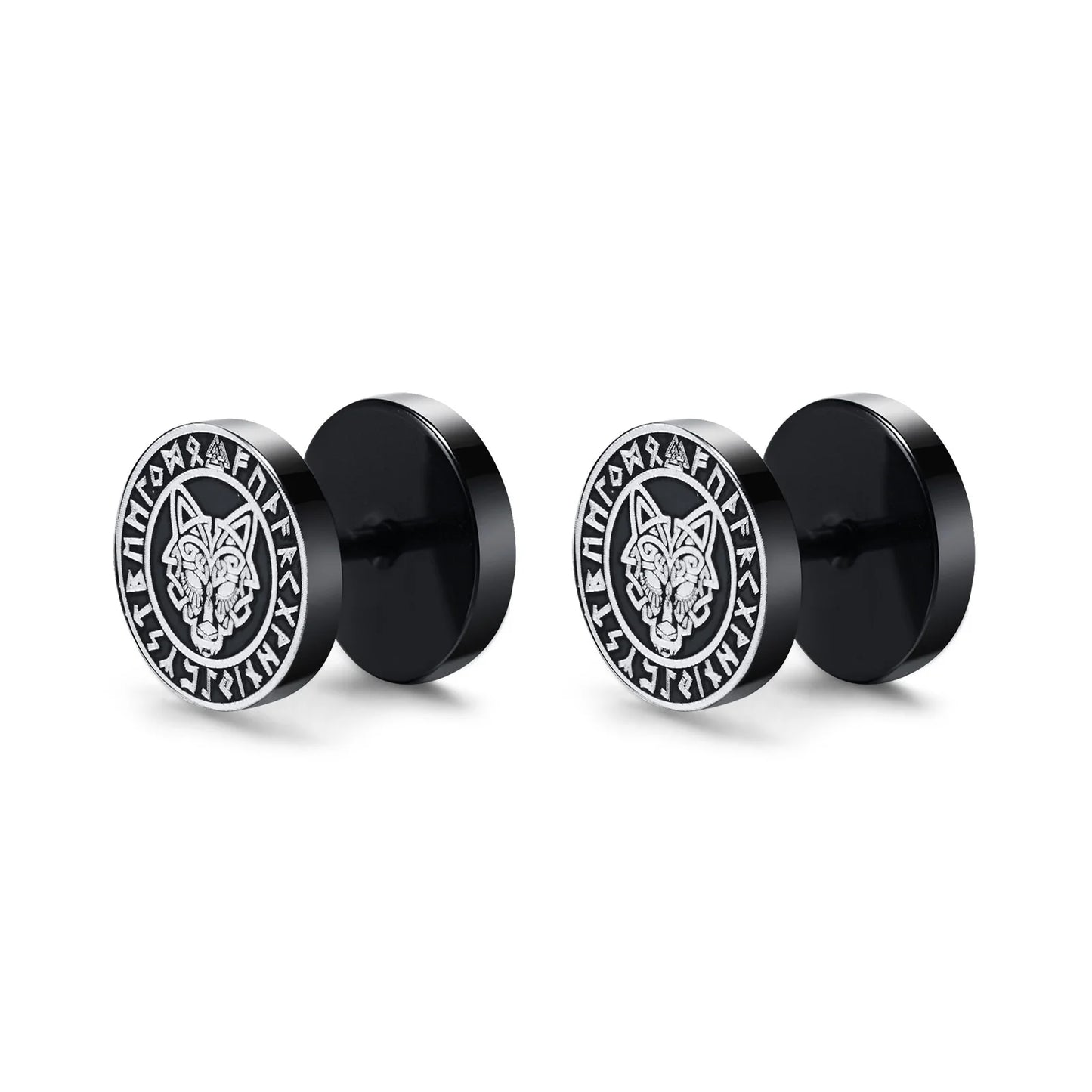 Vnox Men's Viking Black Stud Earrings - Vegvisir & Norse Valknut, Cool Punk Stainless Steel Set