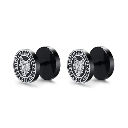 Vnox Men's Viking Black Stud Earrings - Vegvisir & Norse Valknut, Cool Punk Stainless Steel Set