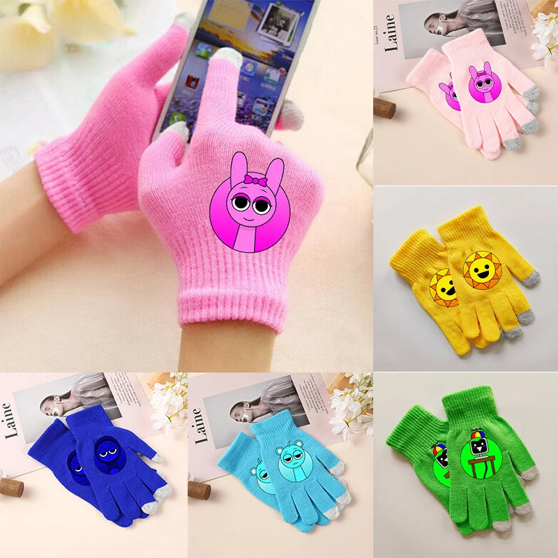 Sprunki Knitted Gloves for Kids - Cute Cartoon Touchscreen Winter Warm Mittens for Boys & Girls