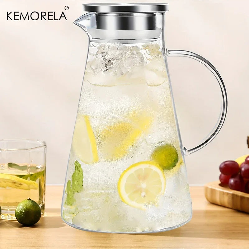 Transparent Glass Water Jug - Heat Resistant Cold Water Kettle with Handle & Large Capacity Household Drink Pitcher