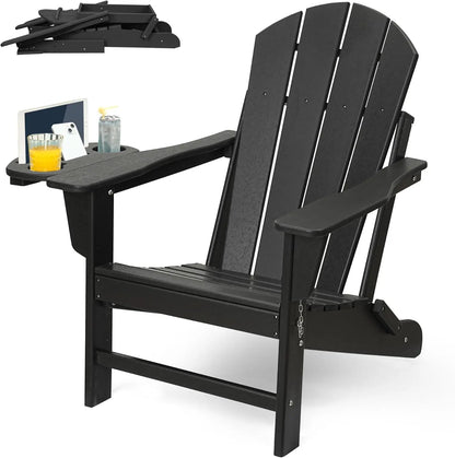 HDPE Folding Adirondack Chair Set – Weather-Resistant Outdoor Chairs with 4-in-1 Cup Holder Trays
