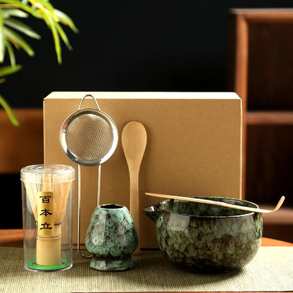 6PCS Japanese Matcha Tea Set – Bamboo Whisk, Teaspoon, Bowl & Whisk Holder for Tea Lovers, Tea-Making Tools