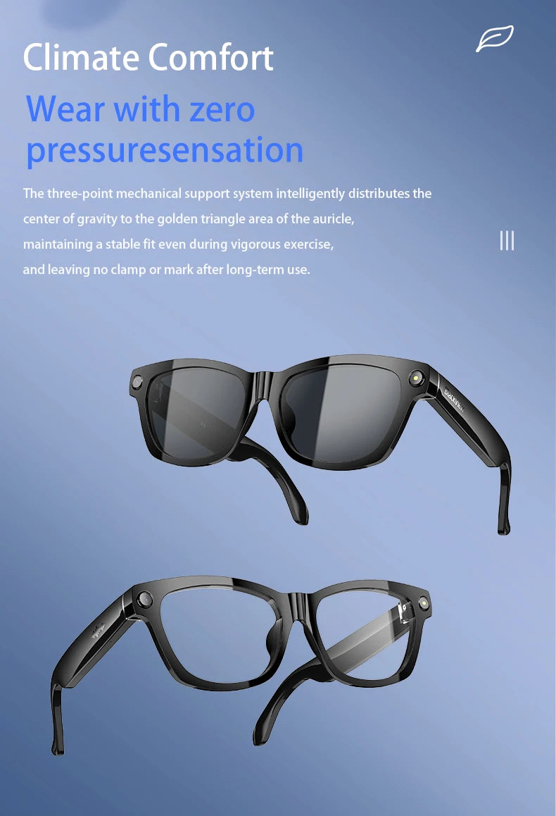 Blackview BV100 Smart Glasses — HD Camera, Bluetooth 5.4, 220mAh Battery, Stereo Bass Speakers, Noise-Cancelling Mic, Wear Detection