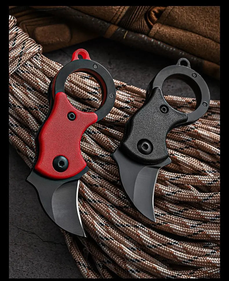 Mini Keychain Pocket Knife – Stainless Steel Camping EDC Tool with Fixed Blade, Peeler, and Portable Chain