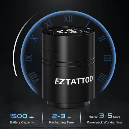 EZ Caster Wireless Rotary Tattoo Machine Pen – Battery Powered with 1500mAh Portable Power Pack and LED Display