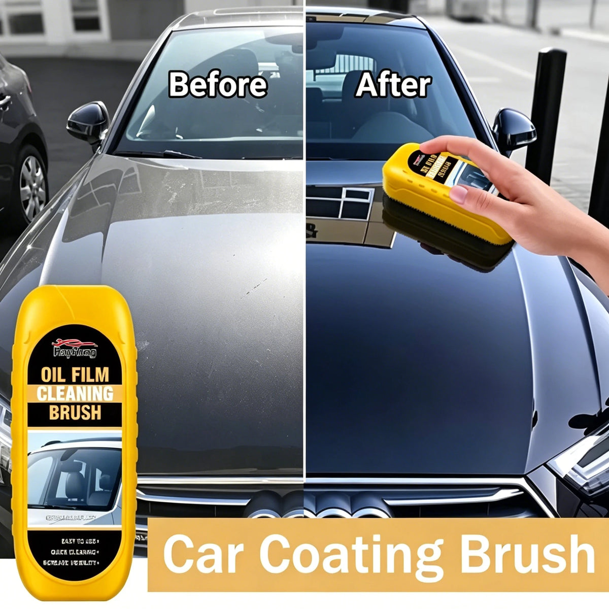 Portable Car Glass Cleaner Brush - Effortless Oil Film Removal for Clear, Streak-Free Windshields