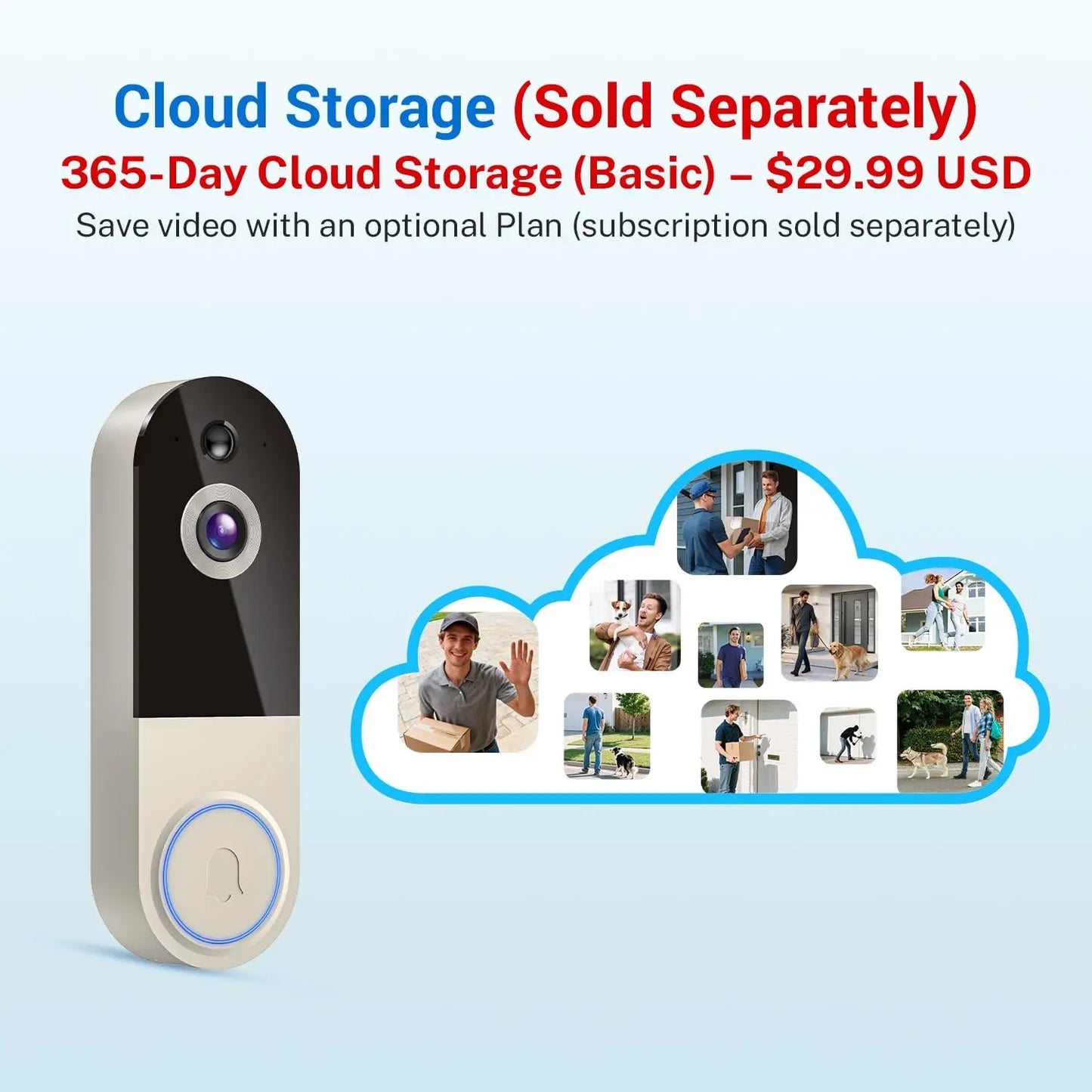 Rechargeable Wireless 1080P Video Doorbell Camera – Night Vision, AI Motion Detection & Cloud Storage