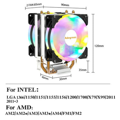 CPU Air Cooler X79/X99 — 3-Pin/4-Pin PWM Fan for Intel LGA 1366/1151/1155/1200/1700/2011 & AMD AM3/AM4/AM5