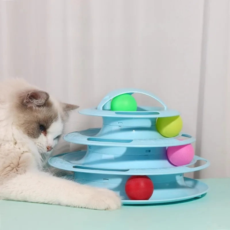 4-Tier Rotating Cat Toy - Multi-Level Rolling Ball Tower with Non-Slip Base for Indoor Cats