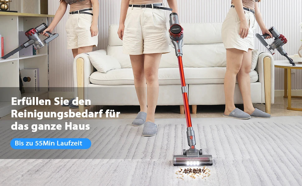 YISORA Cordless Vacuum Cleaner – 28Kpa Suction, 55 Min Runtime, Wireless with Touchscreen for Pet Hair & Carpet Cleaning