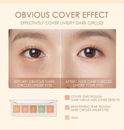 FOCALLURE 5-Color Face Concealer Palette – Waterproof, Moisturizing, Oil-Control Contour & Brightening Makeup Primer