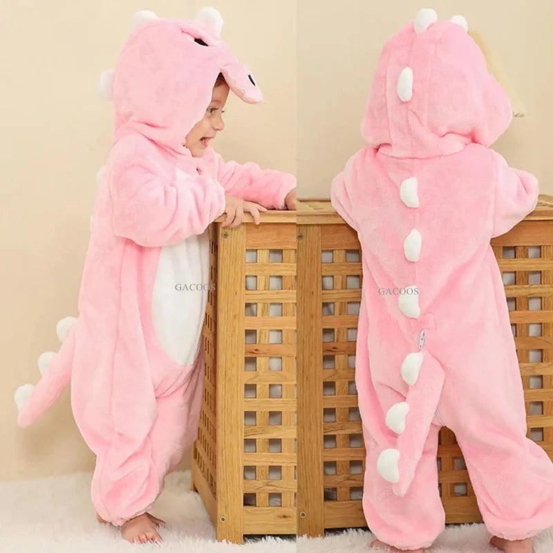 Cartoon Flannel Baby Romper – Unicorn, Rabbit & Dinosaur Pajamas, Cotton Kigurumi Jumpsuit for Boys & Girls