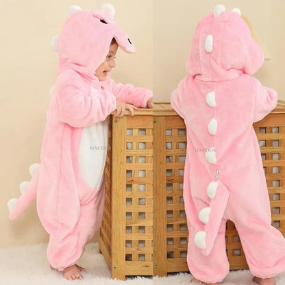 Cartoon Flannel Baby Romper – Unicorn, Rabbit & Dinosaur Pajamas, Cotton Kigurumi Jumpsuit for Boys & Girls