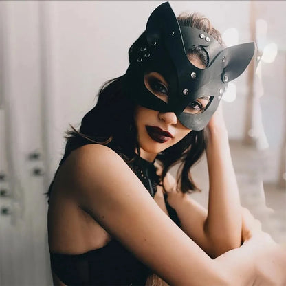 Elevate Your Masquerade: Women's Sexy Fox Cosplay Mask - Half Eyes, Faux Leather Design for Halloween Party, Erotic Masquerade, Adult Sex Toys Accessories