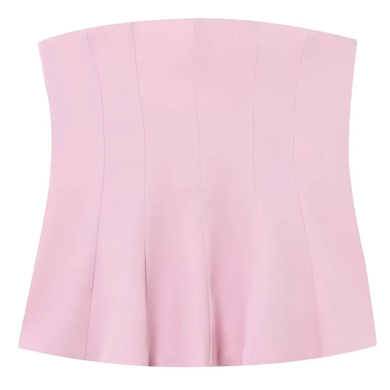 HXAO Women’s Summer 2025 Corset Tube Top – Ruffled Bustier Vest, Sleeveless Backless Tank in White, Pink, Blue, Yellow & Black