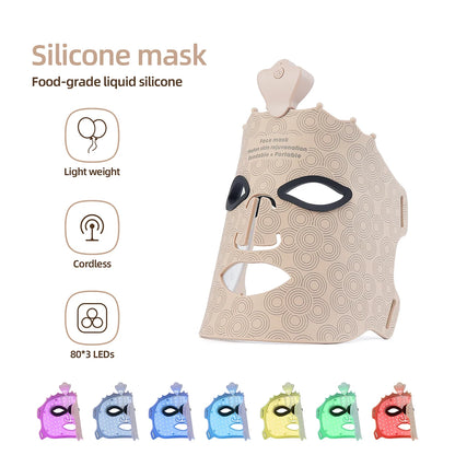 7-Color Photon Silicone LED Face Mask — 3D Facial Beauty Device with Red Light Therapy for Skin Repair & Brightening, Wireless Use