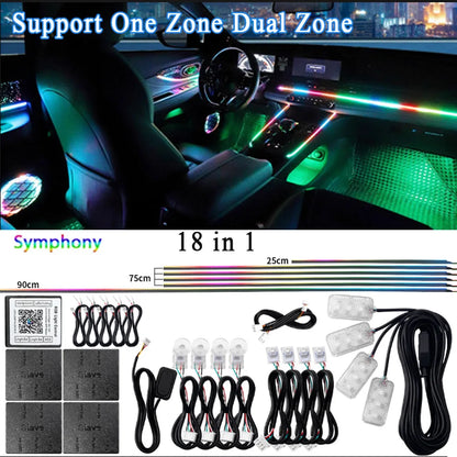 14/18 in 1 RGB LED Car Ambient Light - Acrylic APP Controlled Interior Atmosphere Lamp Kit with 64/213 Colors for One & Dual Zone Lighting