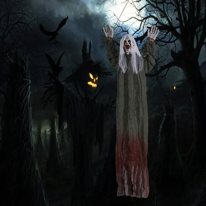 Halloween Hanging Ghost Decoration — Movable Skeleton Horror Prop with Long Hair for Haunted House and Bar 2025