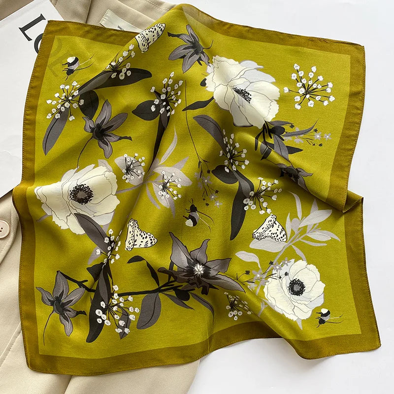 New 2024 Pashmina Scarf – 100% Mulberry Silk Small Shawl, Summer Beach Poncho, Women’s Hijab, Bandana & Kerchief 53x53cm